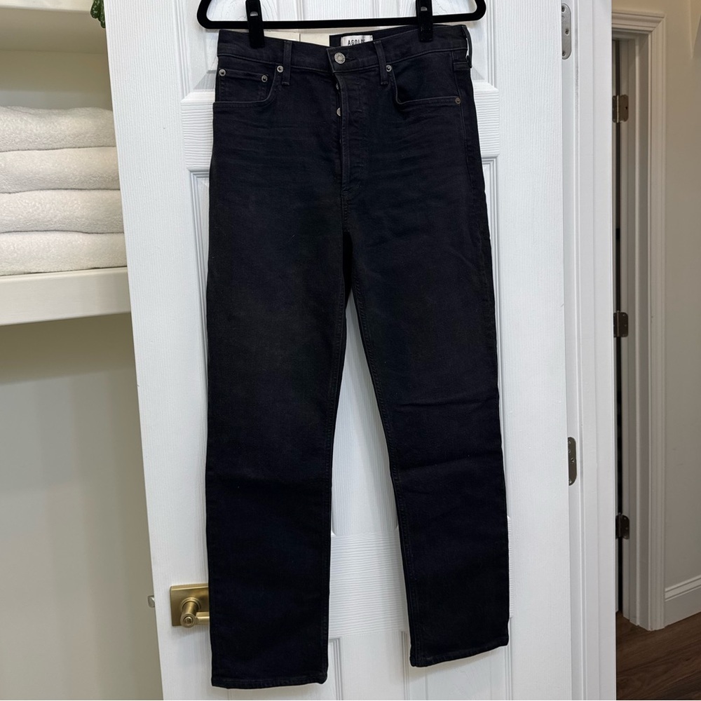 Agolde High Rise Straight Jeans in Riley Long Black Size 28 NWT